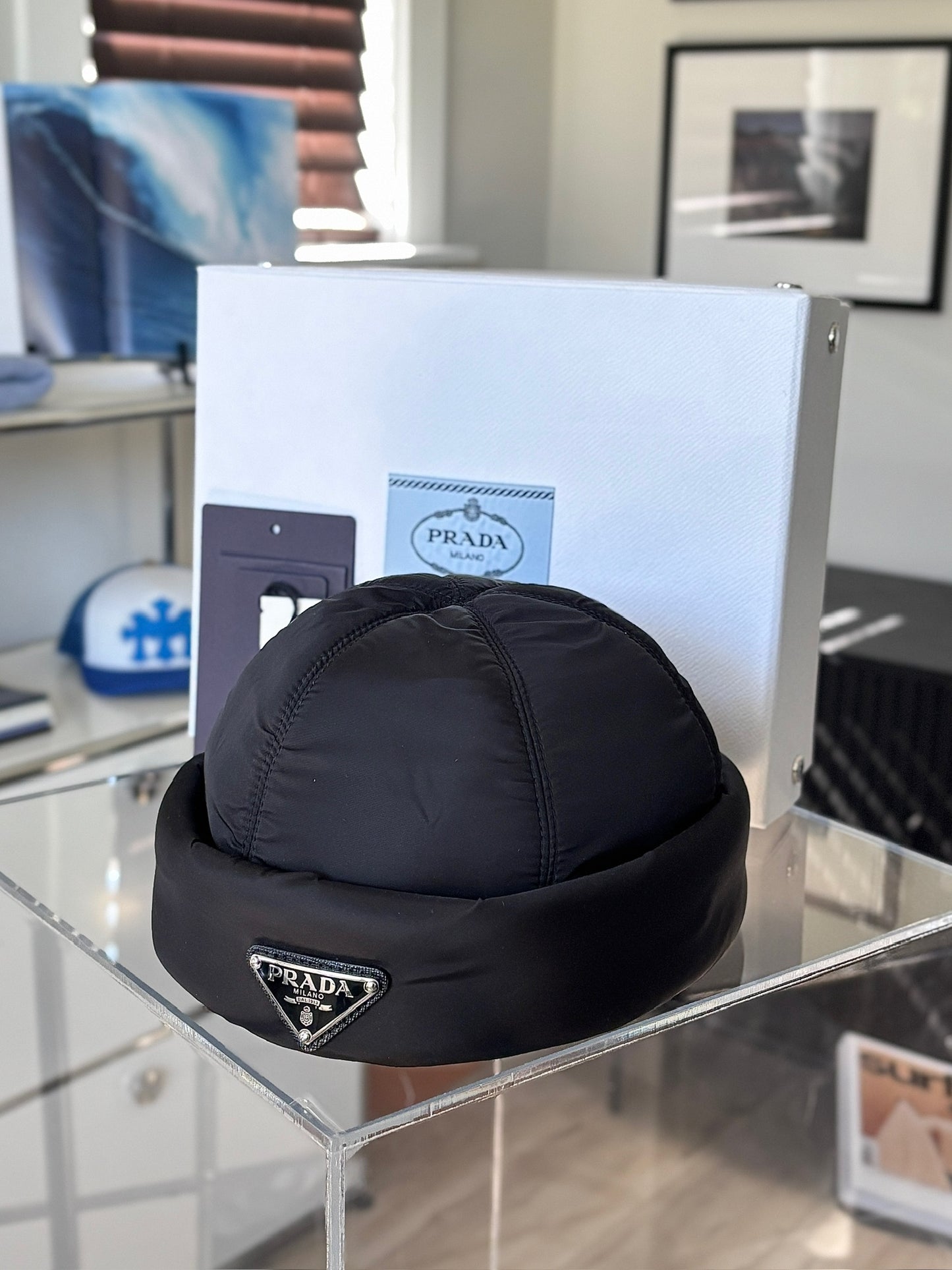 Puffer Nylon Logo Beanie Hat