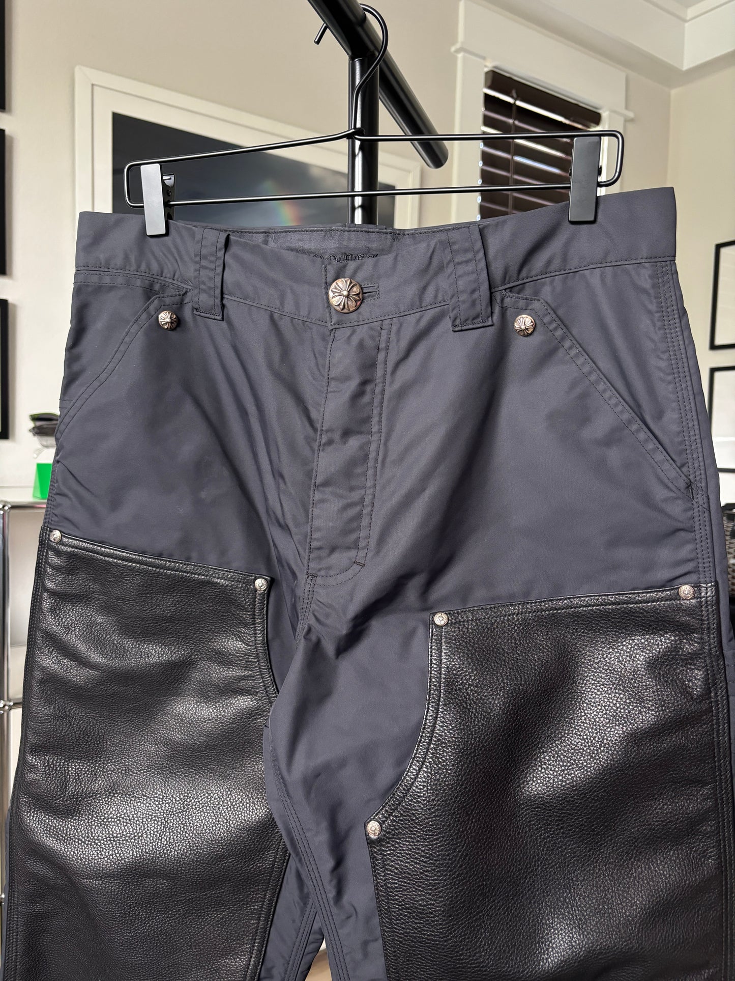 Nylon Leather Patch Carpenter Pants