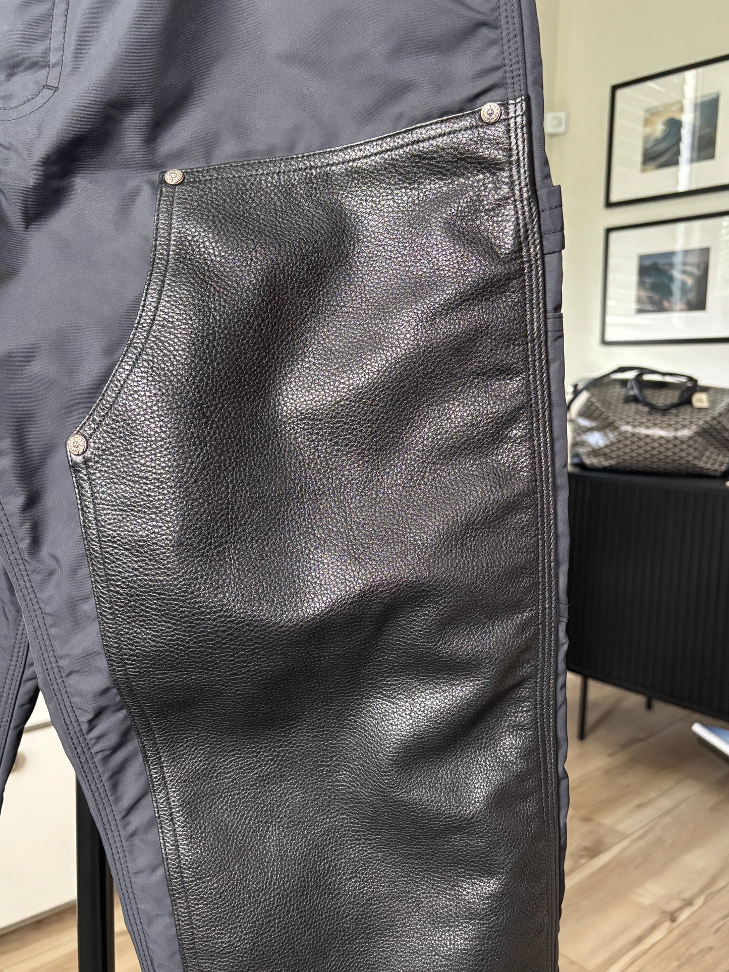 Nylon Leather Patch Carpenter Pants