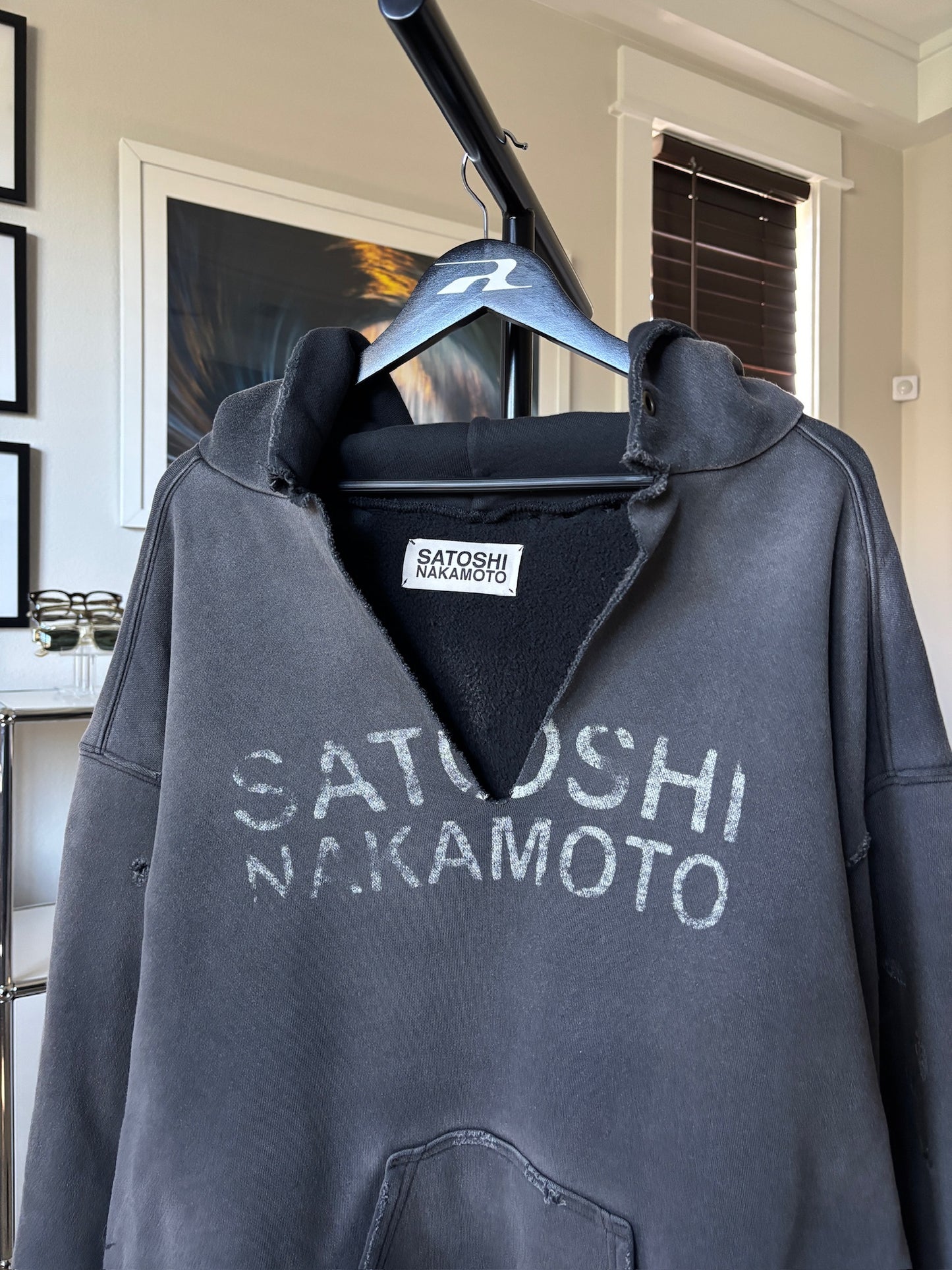 Receipt Distressed V Neck Jewel Stone Logo Hoodie
