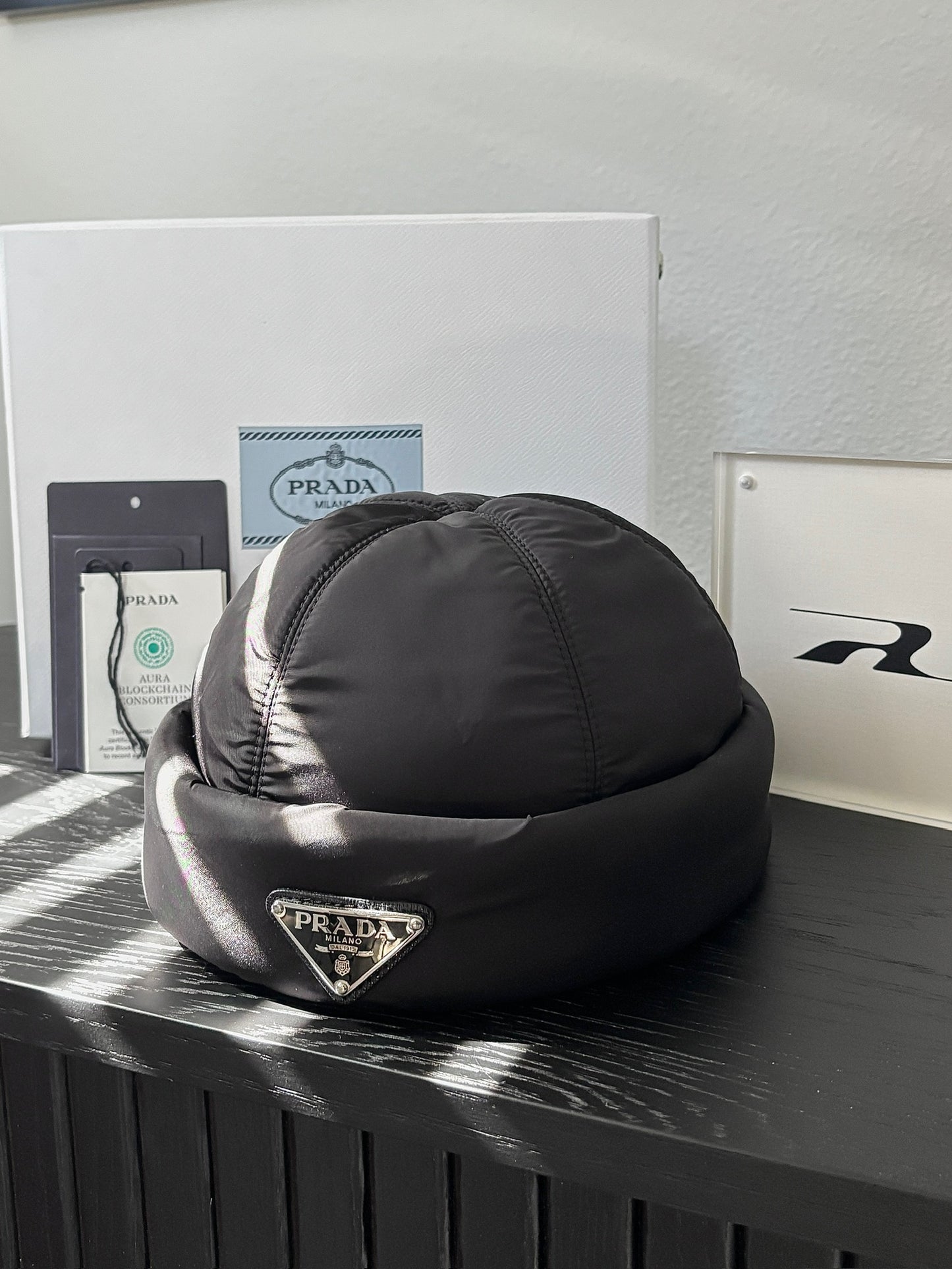 Puffer Nylon Logo Beanie Hat
