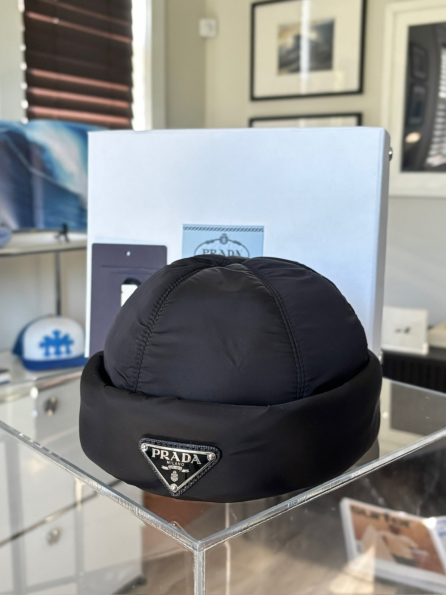 Puffer Nylon Logo Beanie Hat