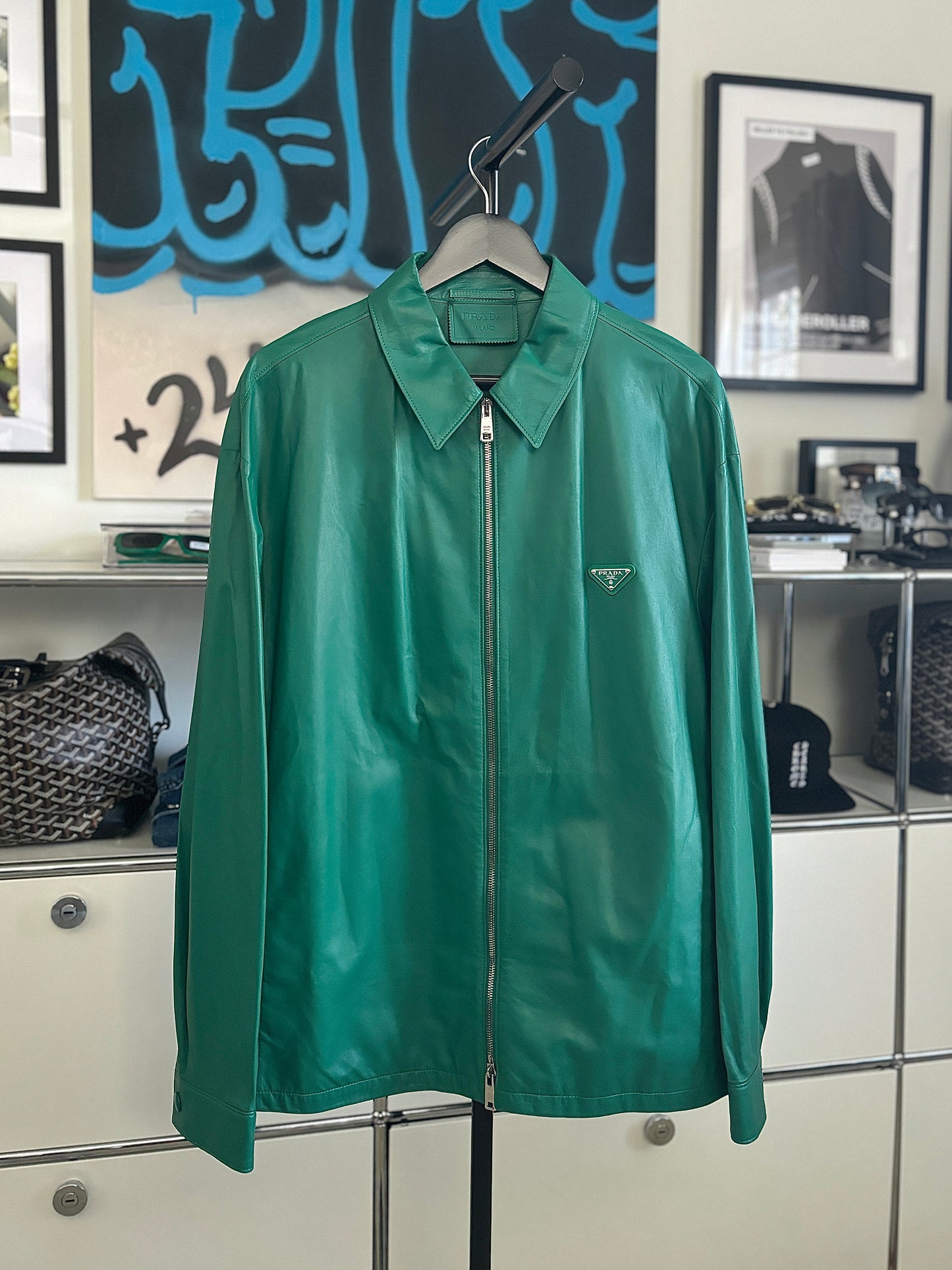 Green Leather Zip Jacket