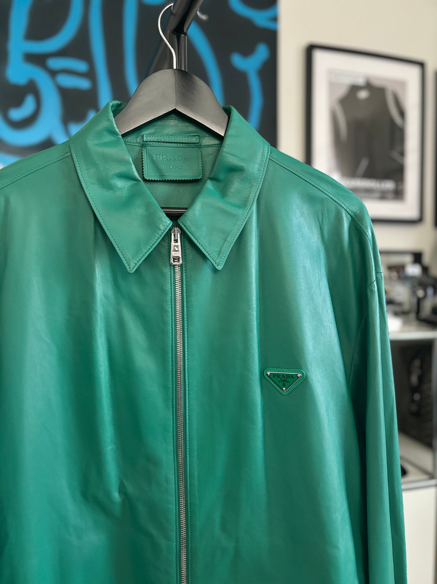 Green Leather Zip Jacket