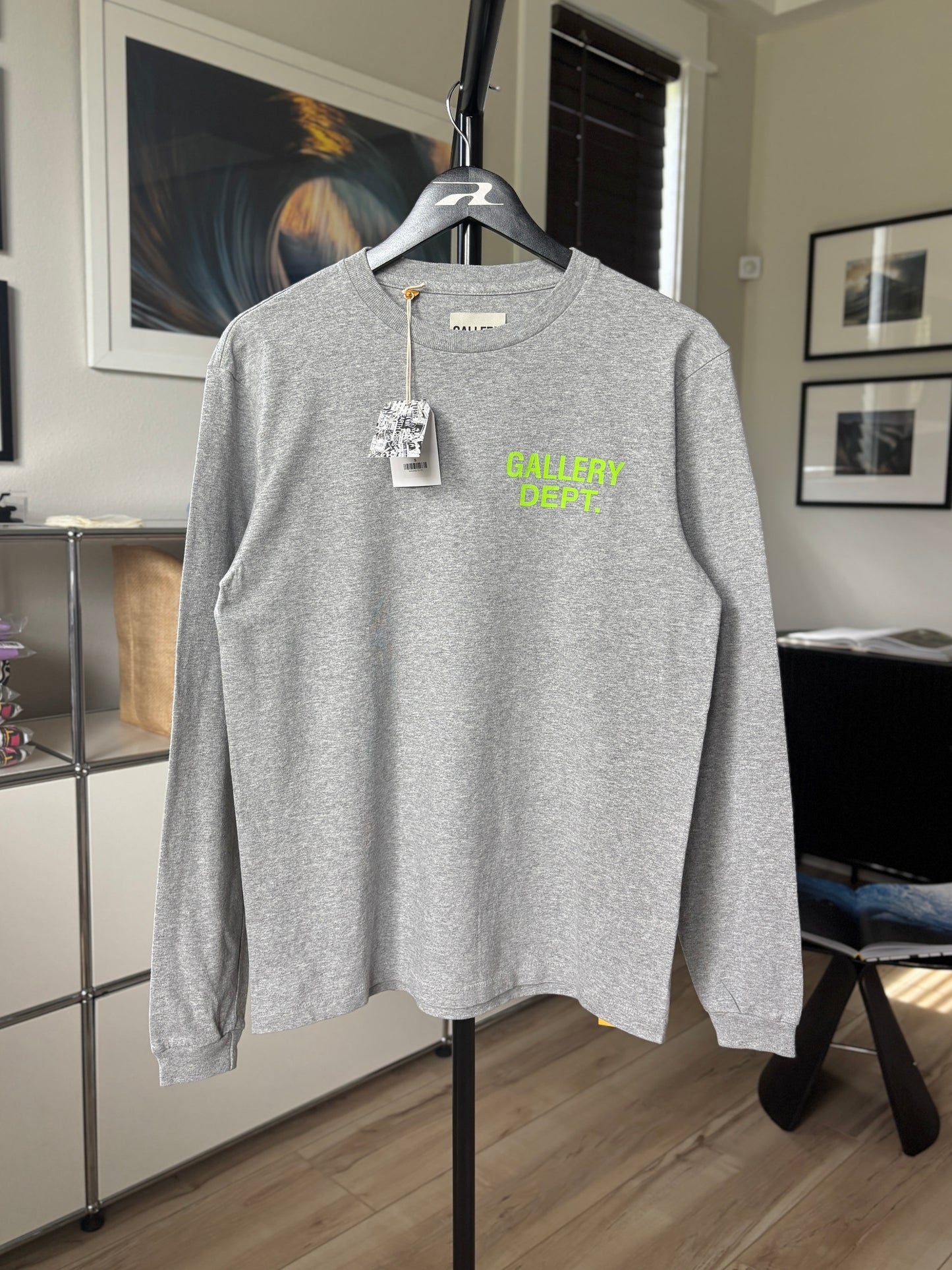 Gray + Neon Green Logo Long Sleeve Tee
