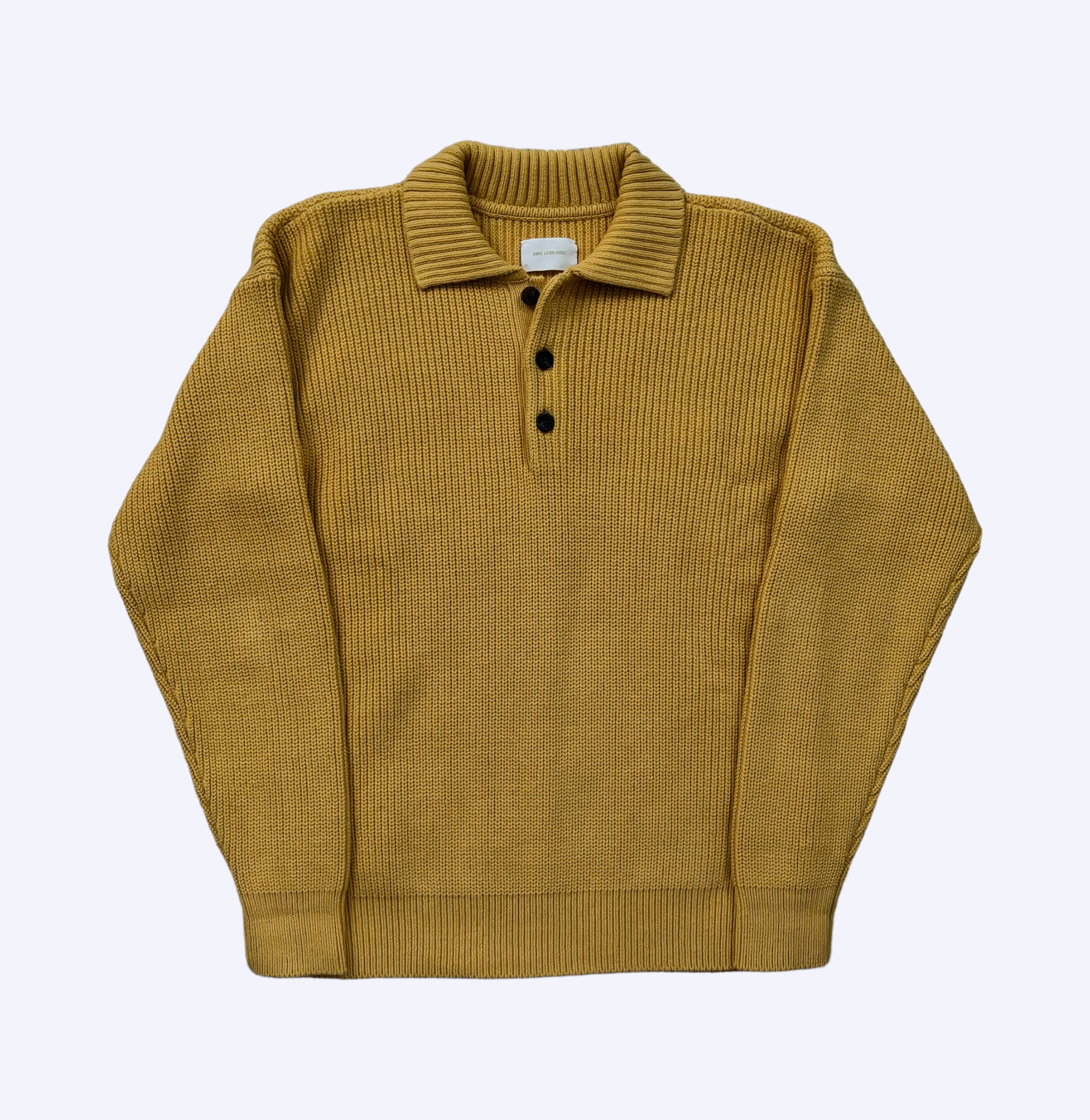 Aime Knitted Sweater Button Polo in yellow front