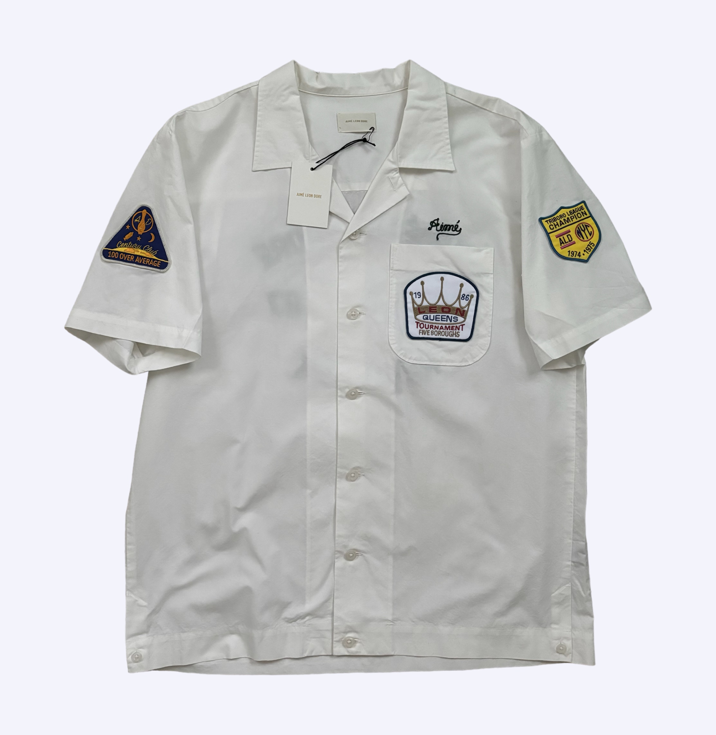 White Queen's Patcwork Bowling Shirt by Aime Leon Dore