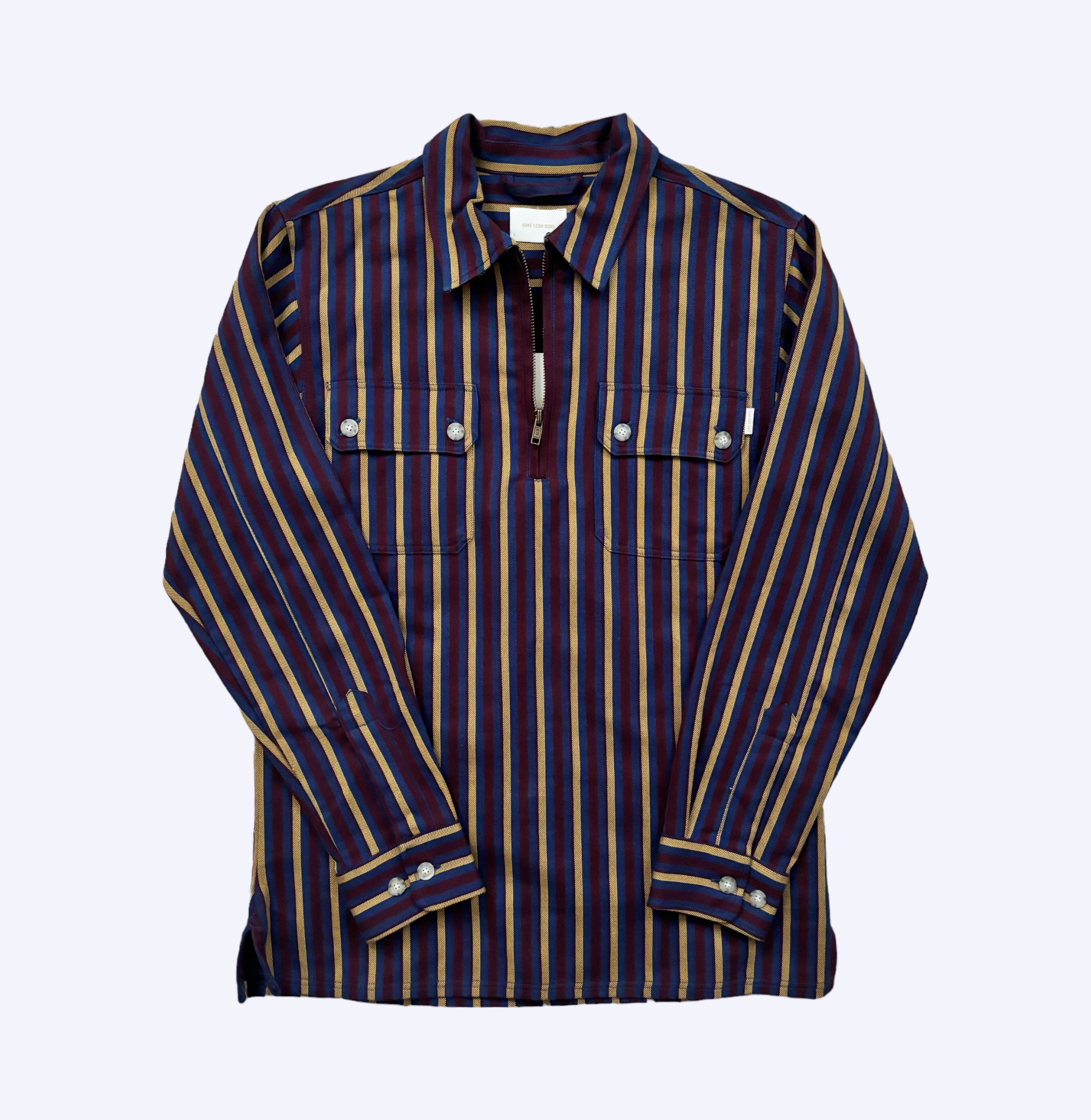 Front of Striped Quarer-Zip work shirt polo by aime