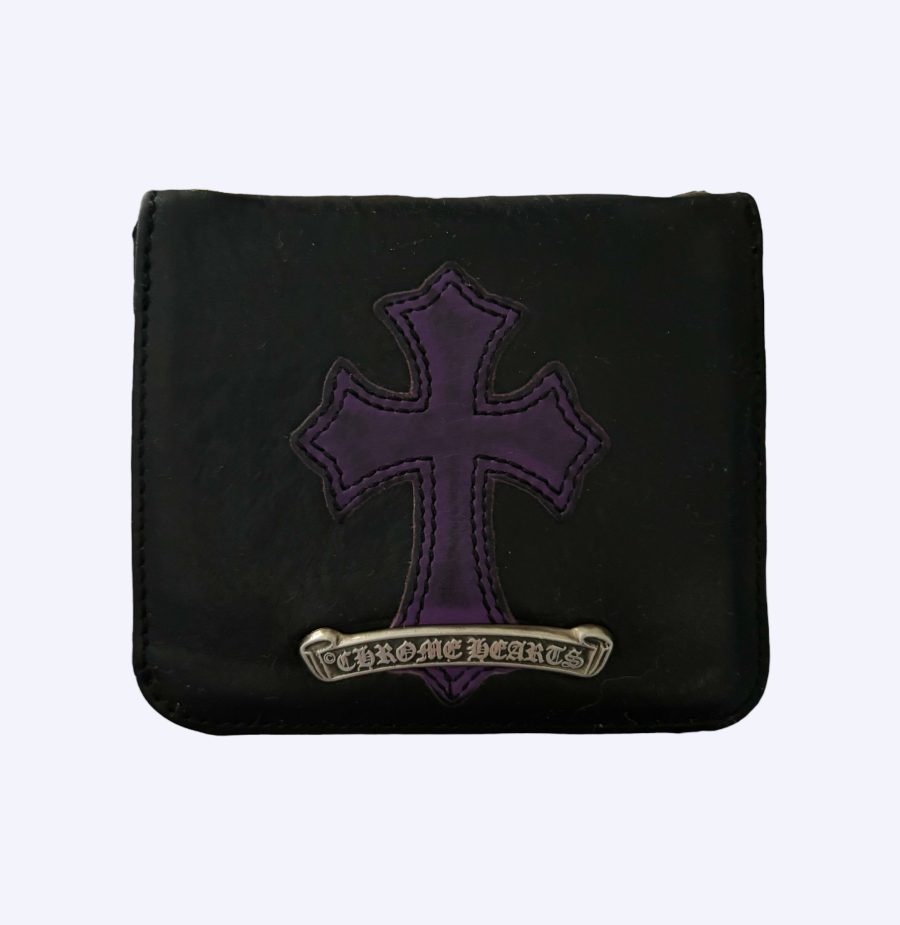 Custom Chrome hearts Purple Cross Patch Leather bifold wallet