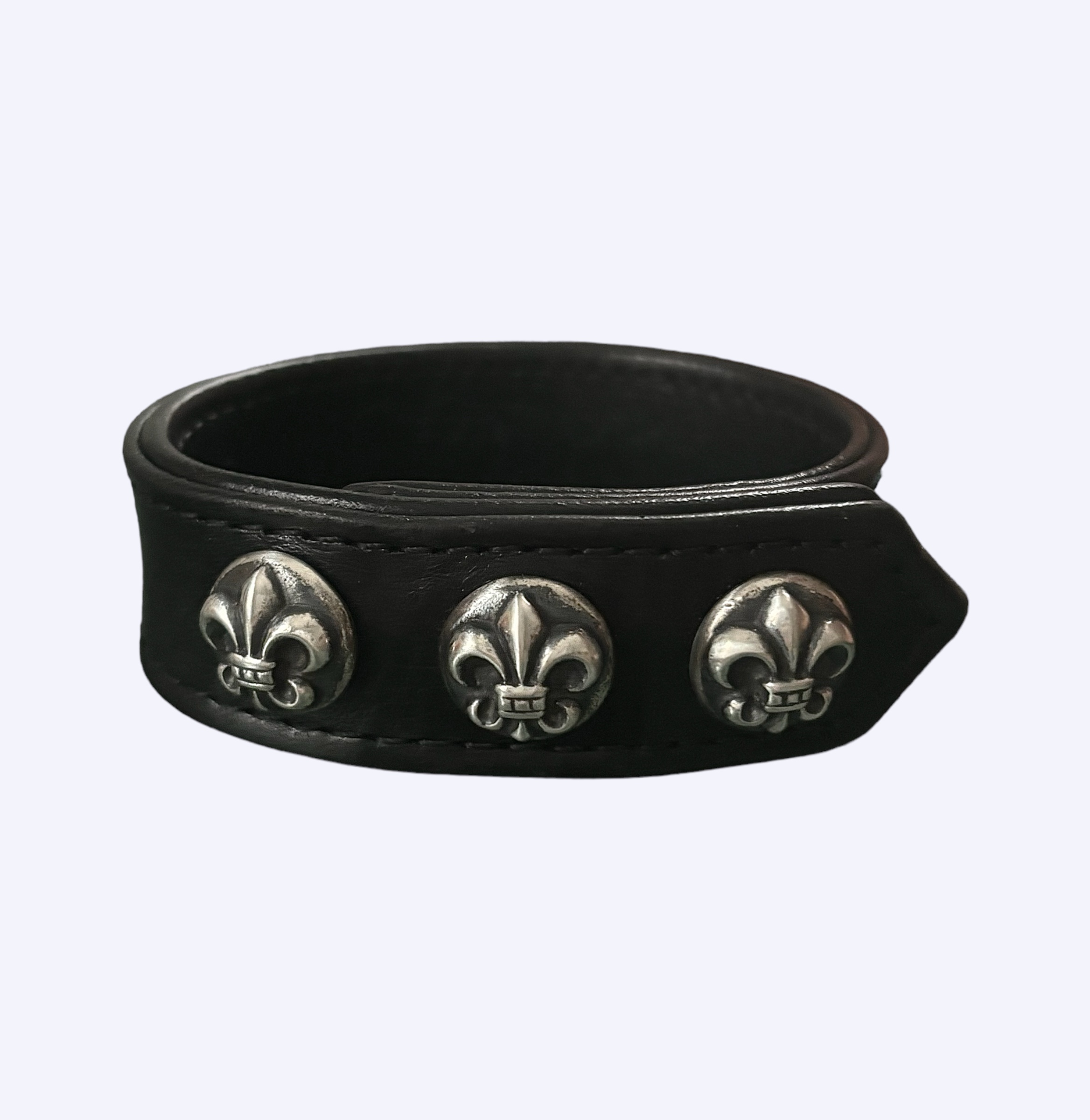 Black Snap Leather Fleur Bracelet by Chrome Hearts