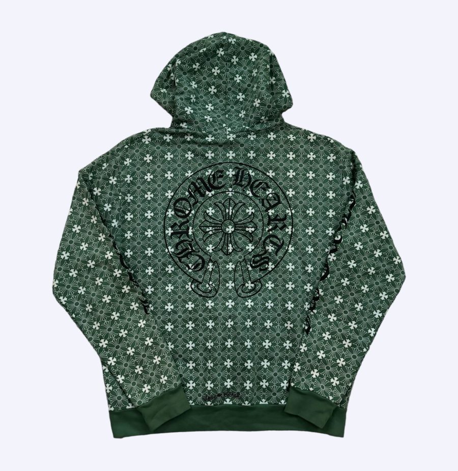 Green Chrome Hearts Dagger Logo all over Zip-Up hoodie
