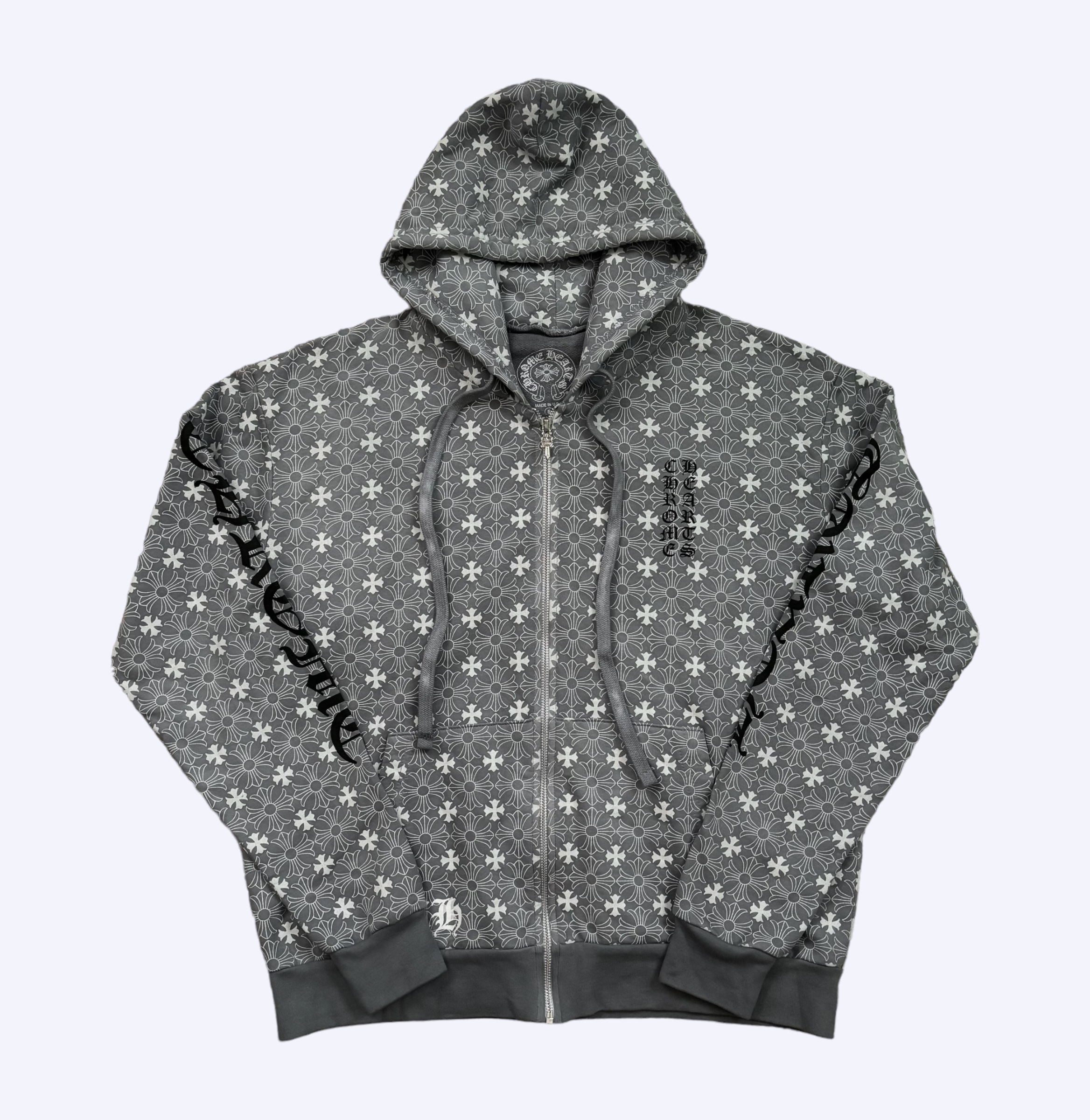 Front of Chrome Hearts Gray Dagger Zip-up Hoodie