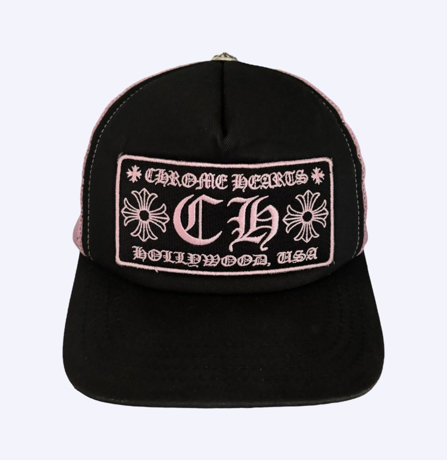 Pink & Black Chrome Hearts Hollywood Trucker hat