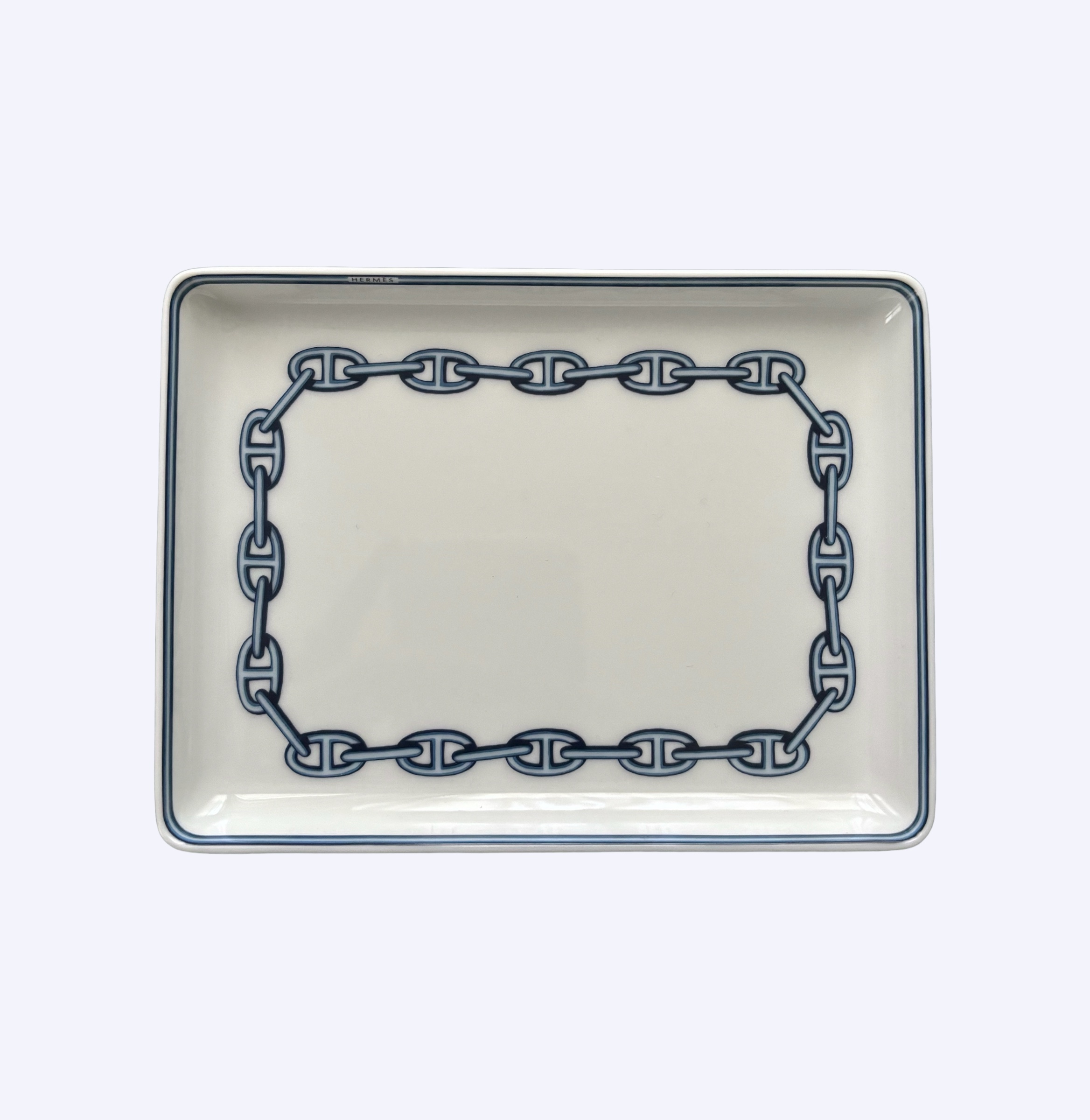 Top down view of Hermes white chain ashtray / jewelry plate