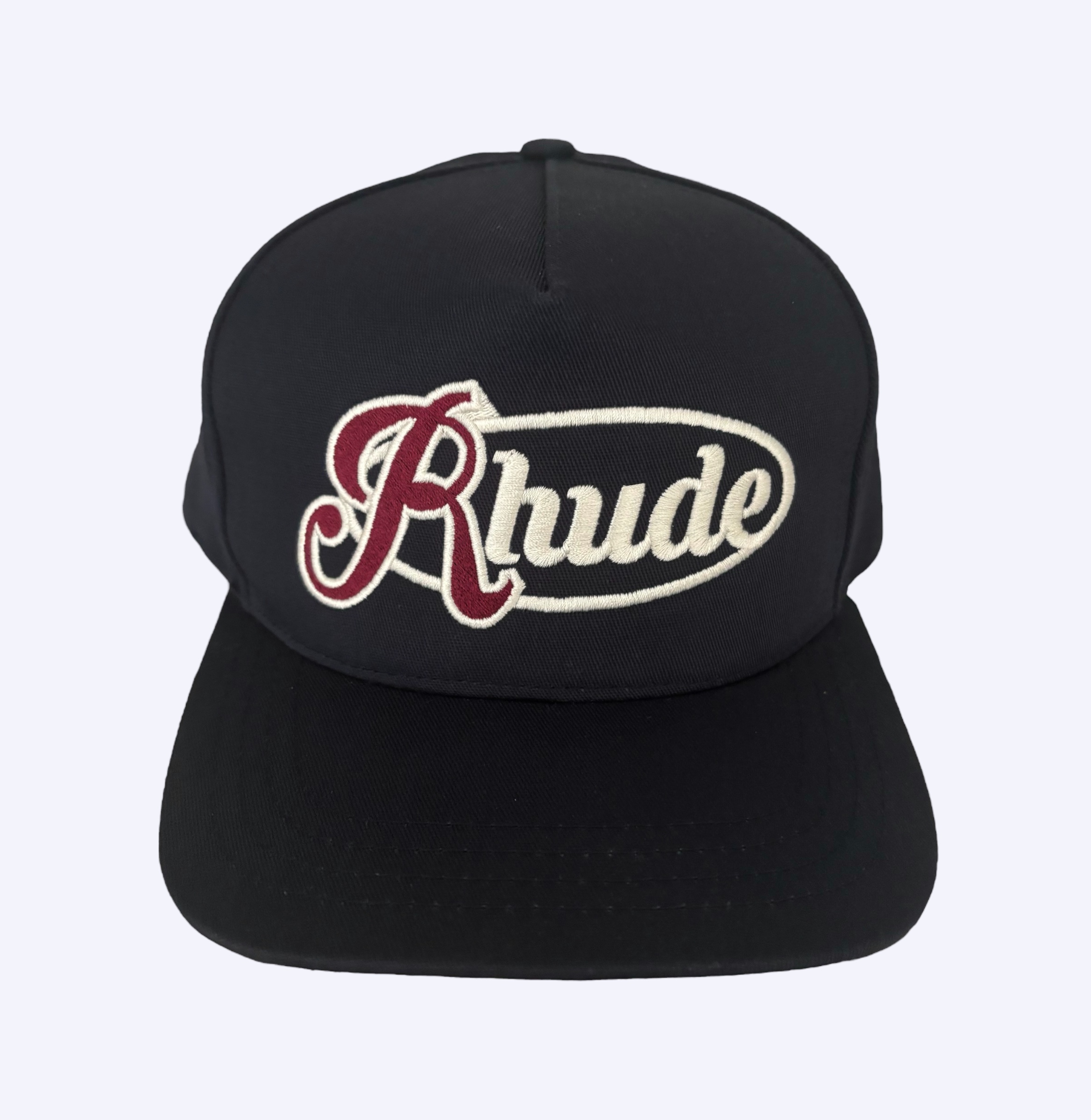 Black rhude signature r script logo hat