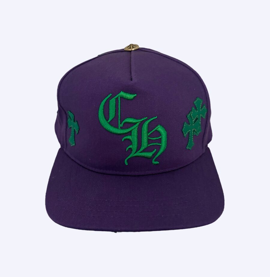 Chrome Hearts Purple:Green Leather CH Cross Snapback