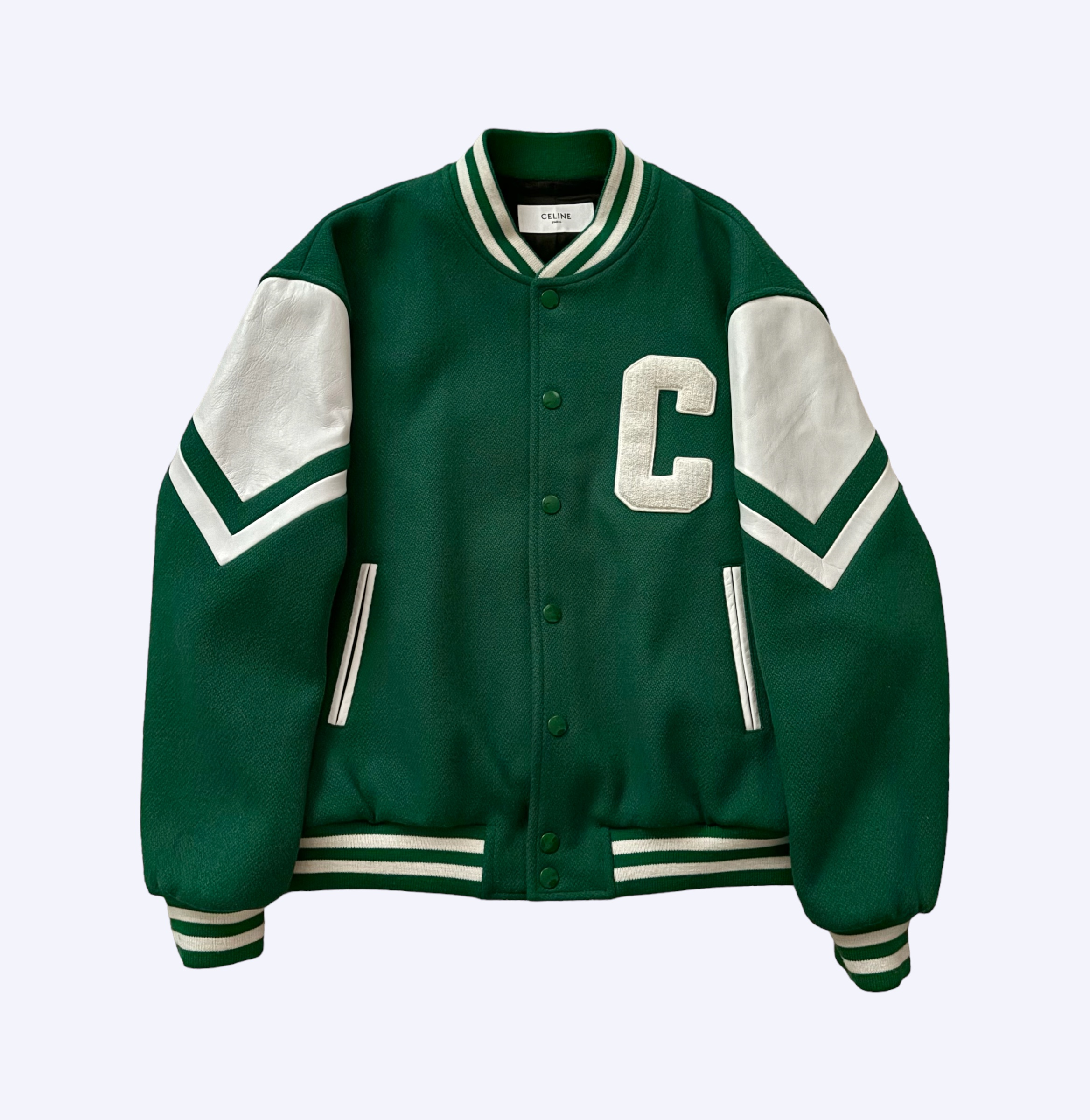 Celine x Slimane Green Leather:Wool Teddy Jacket