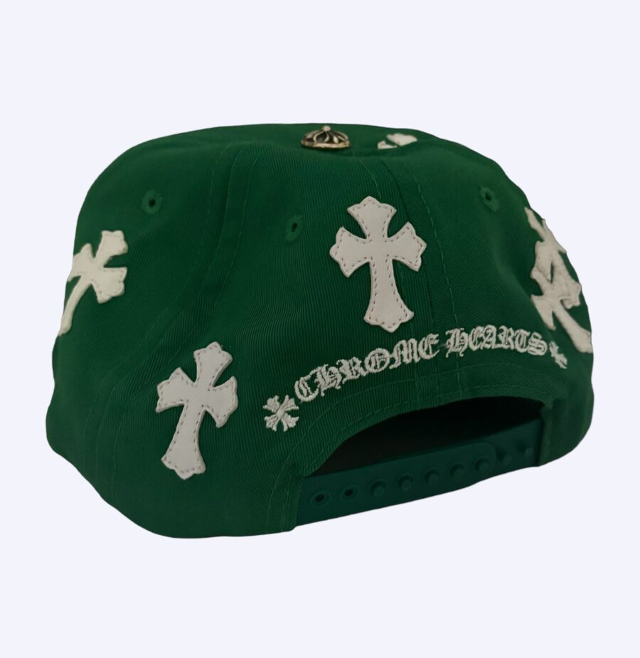 Chrome Hearts Green Leather Cross Snapback Rear