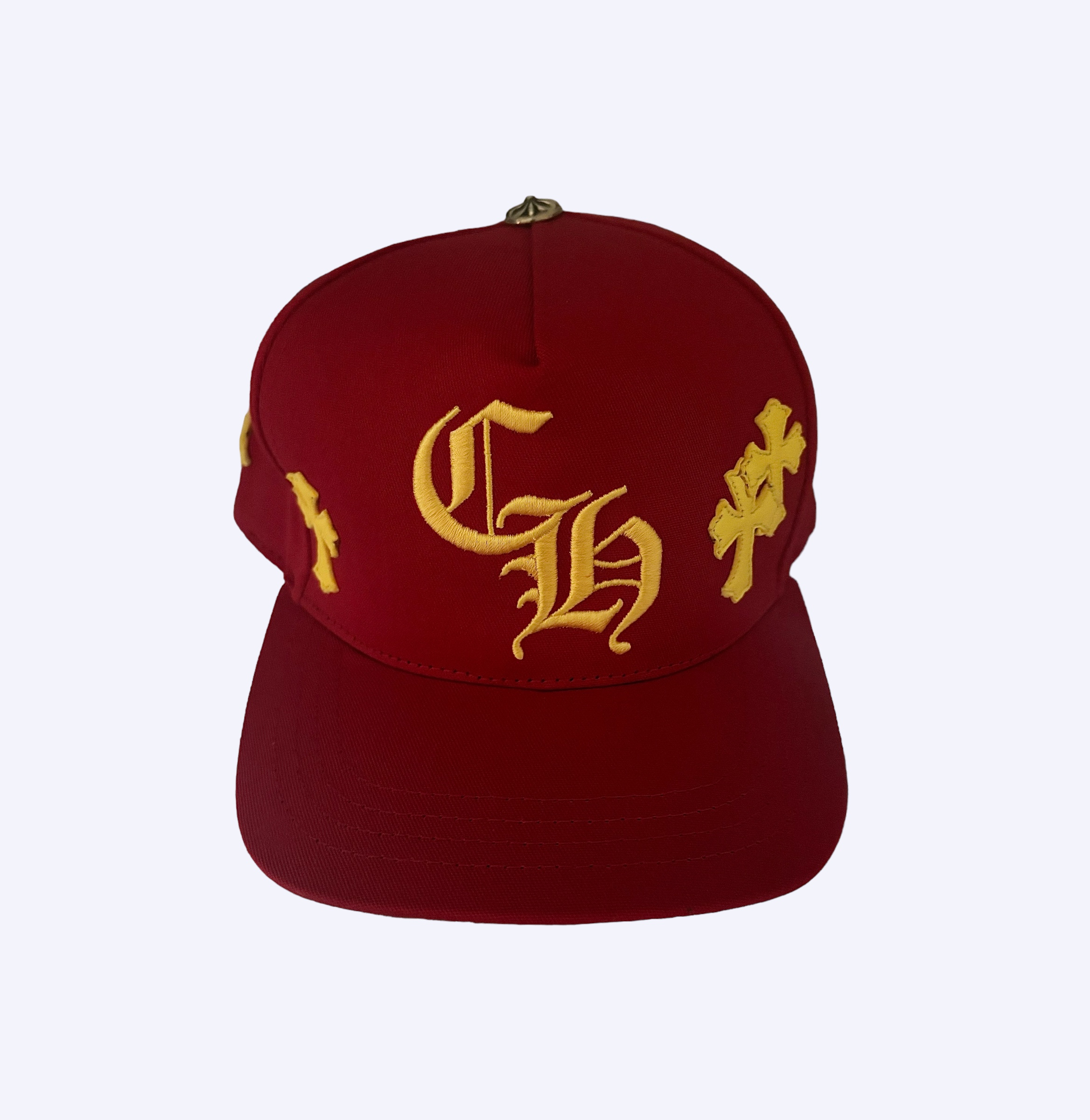 Chrome Hearts Red Leather Cross Snapback