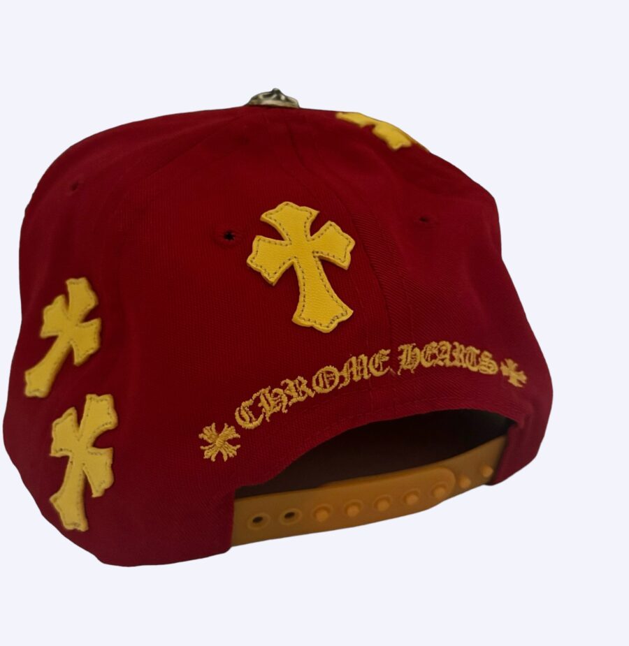 Chrome Hearts Red Leather Cross Snapback Rear